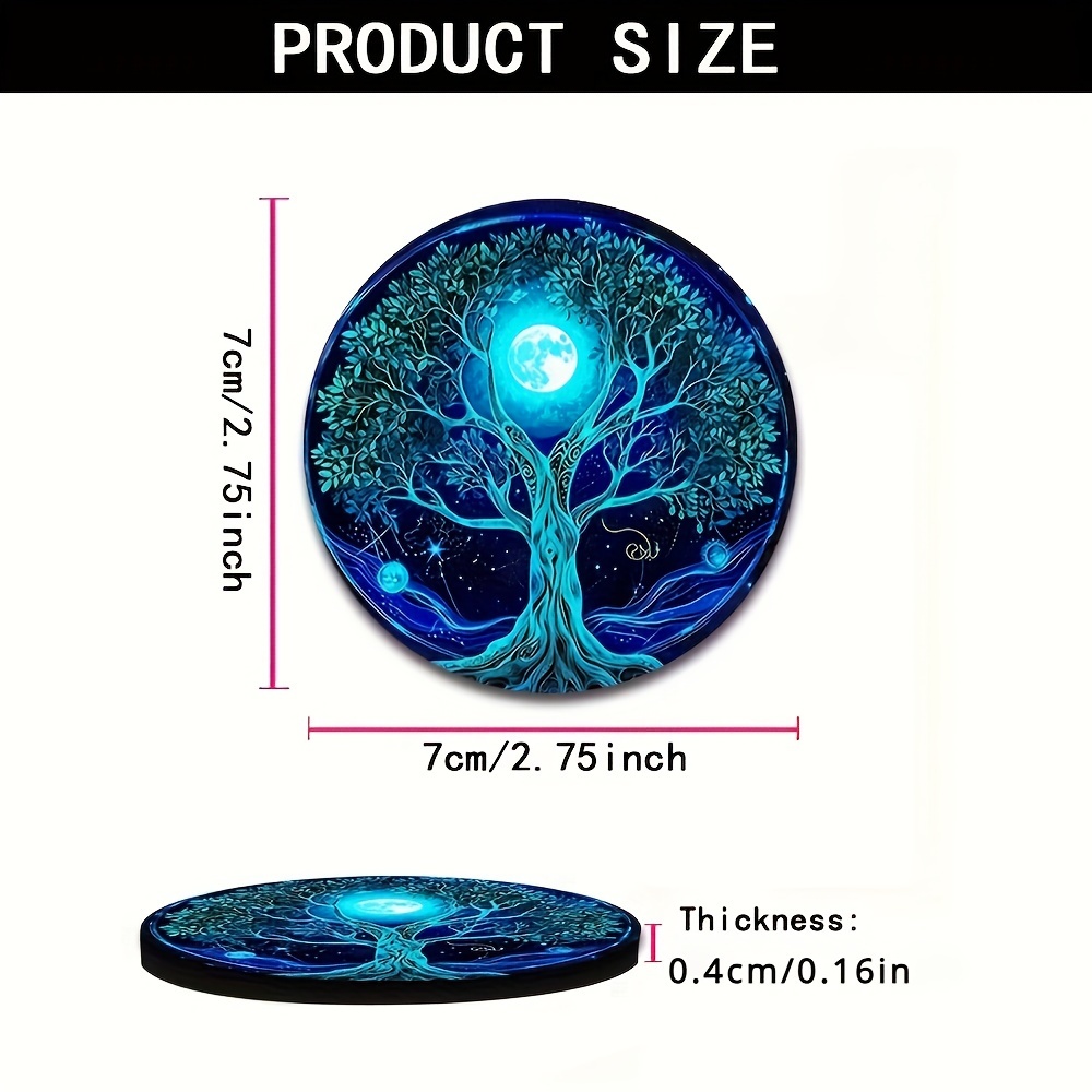 Tree Of Life Car Cup Holder Coasters - Set Of 2, Design Cup Mats, Washable Auto Accessories For Vehicle Cup Holders - Spiritual Lake Scenery Home Decor