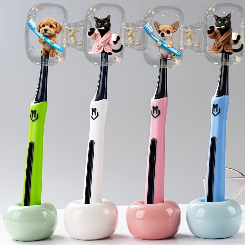 TEMU 4pcs And Adorable Dog Pattern Portable Toothbrush Cover Set With Storage Case, Space-saving And Compact Toothbrush Protector Holder, A Great