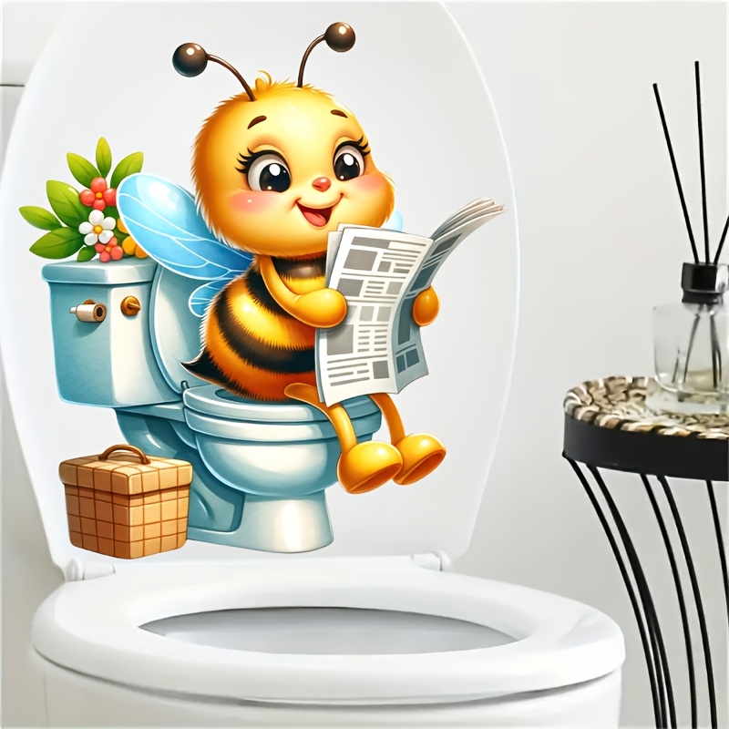 1pc Of Cute Reading A Newspaper Bathroom Toilet Sticker, Wall Decoration For Living Room And Bedroom, Refrigerator, And Cabinet Background