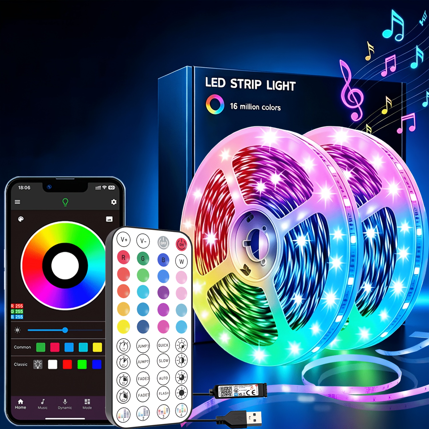 Smart LED Strip Lights, 3.28Ft-100  Lights, Sync with Music, with Timing Settings, 44Key Remote And App Control, with  , Adjustable Brightness, for Bedroom, Living Room,  , Party Decor, Atmosphere Decorations And Gifts