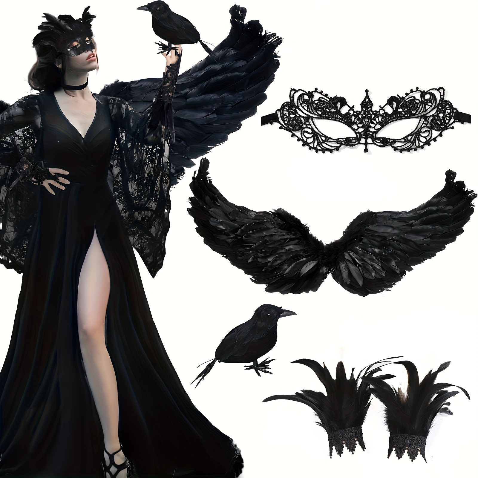 Chal De Plumas Negras Gótico Para Mujer, Capa De Plumas Con Cierre Ajustable, Accesorio Para Cosplay, Halloween Y Fiestas De Disfraces