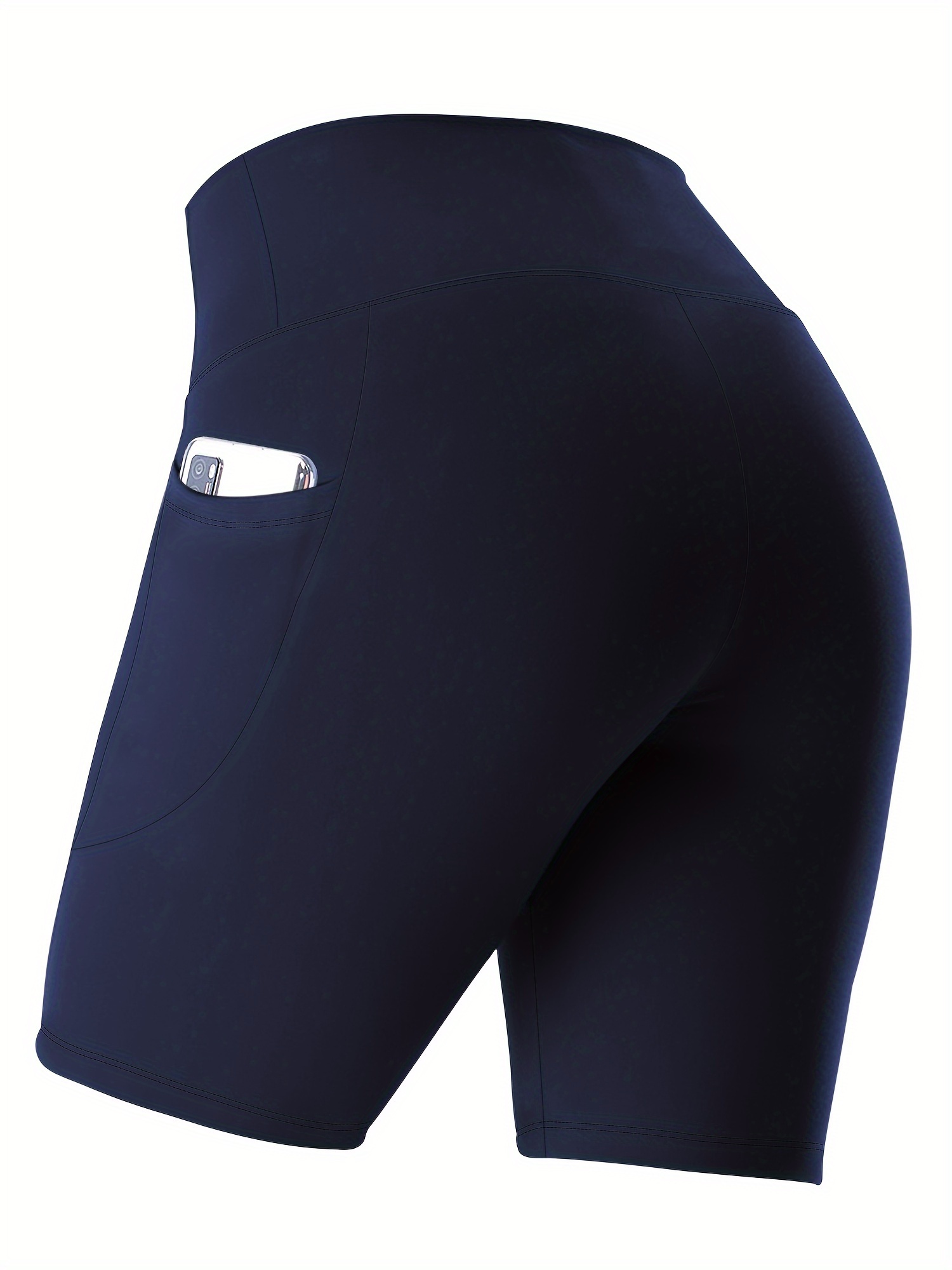 Women's High-Waisted Plus Size Side Pocket Shorts, Breathable Workout Leggings For Women, Fitness Apparel