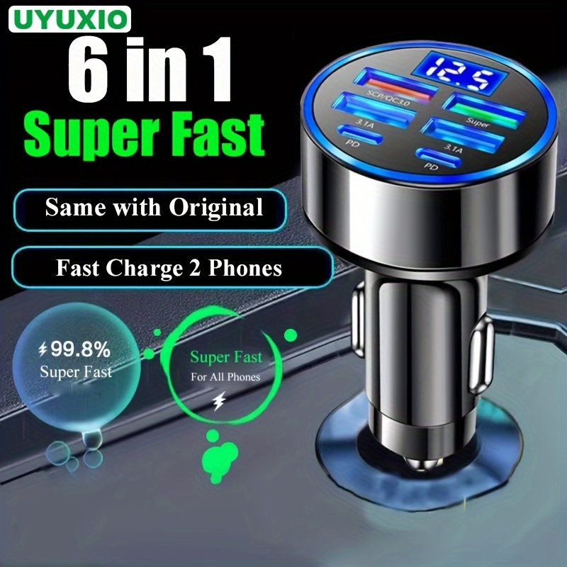 

Uyuxio 6 In 1 Usb C Adapter With Voltage Display 2 Pd And 4 Usb A Super Fast Charge In Car For Iphone 15 Pro Max 14 Plus 13 12 11 Ipad Samsung Galaxy Vivo