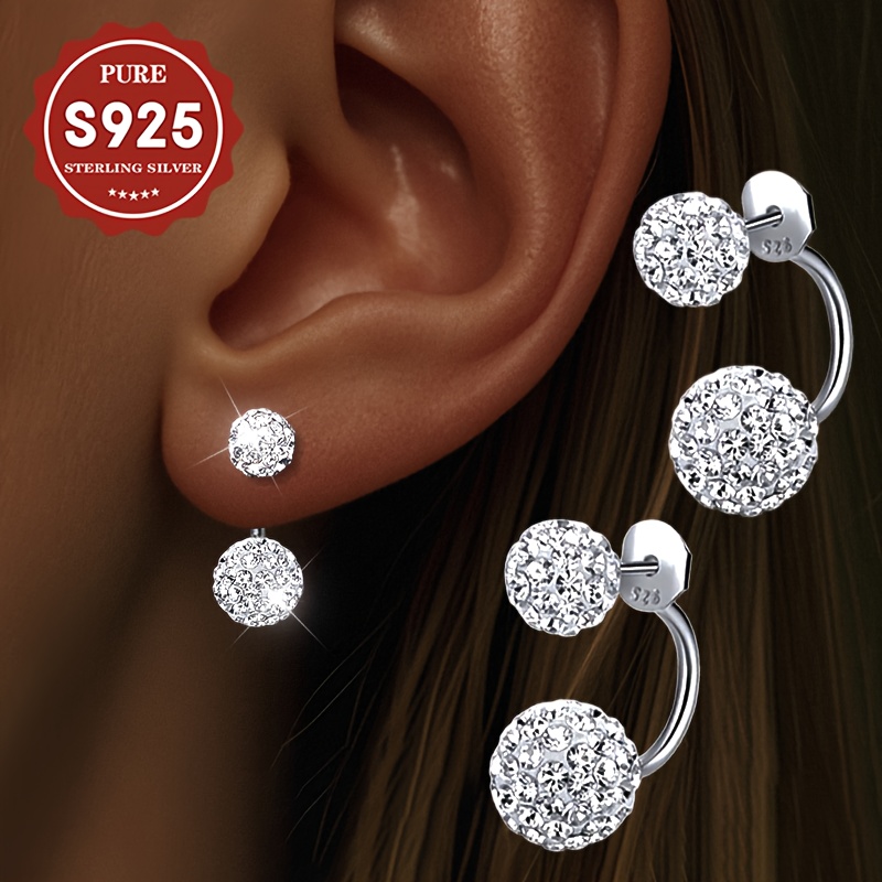 S925 Silver Double Ball Dangle Stud Earrings