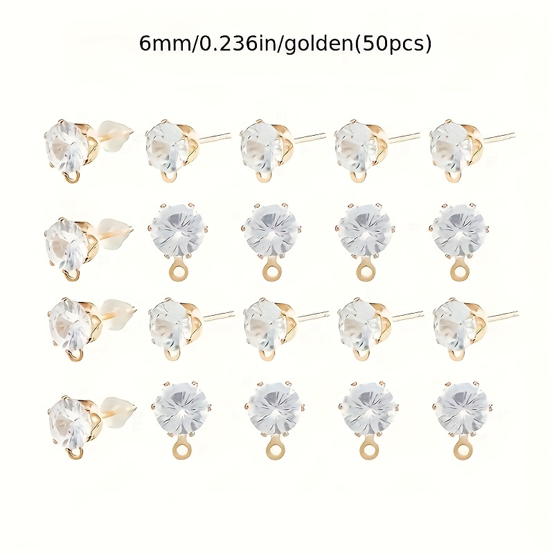 TEMU Orecchini a con di vetro da 6mm, 50 pezzi, accessori scintillanti, adatti per orecchini fai da te e splendidi materiali per di gioielli