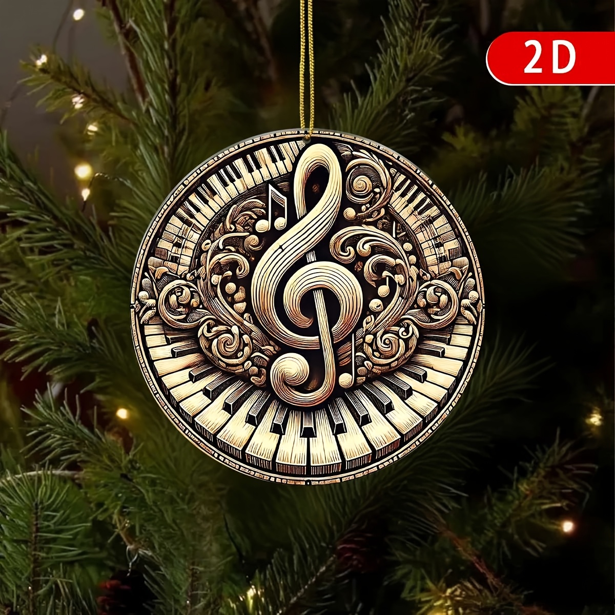 TEMU 2d Flat, 1pc Classic Transparent Acrylic Music & Treble Clef Christmas Tree Ornament - Transparent Musical Badge Suitable For Decorations, No
