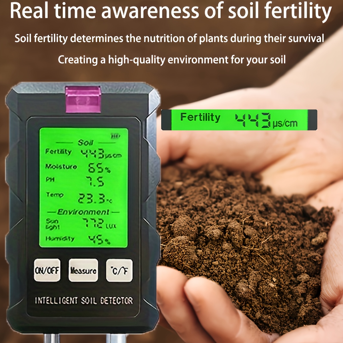 6-in-1 Soil Meter with Digital Display - Measures Temperature, Light, pH, Moisture | Adjustable Height, Battery-Powered, Ideal for Gardening and Farming, Soil Health Checker|Digital Soil Analyzer|Adjustable Height Sensor, Soil Moisture Sensor