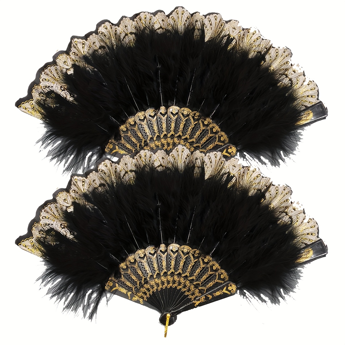 TEMU Set Of Feather Handheld Marabou Fans, Vintage 1920s Flapper Style For Costume Events