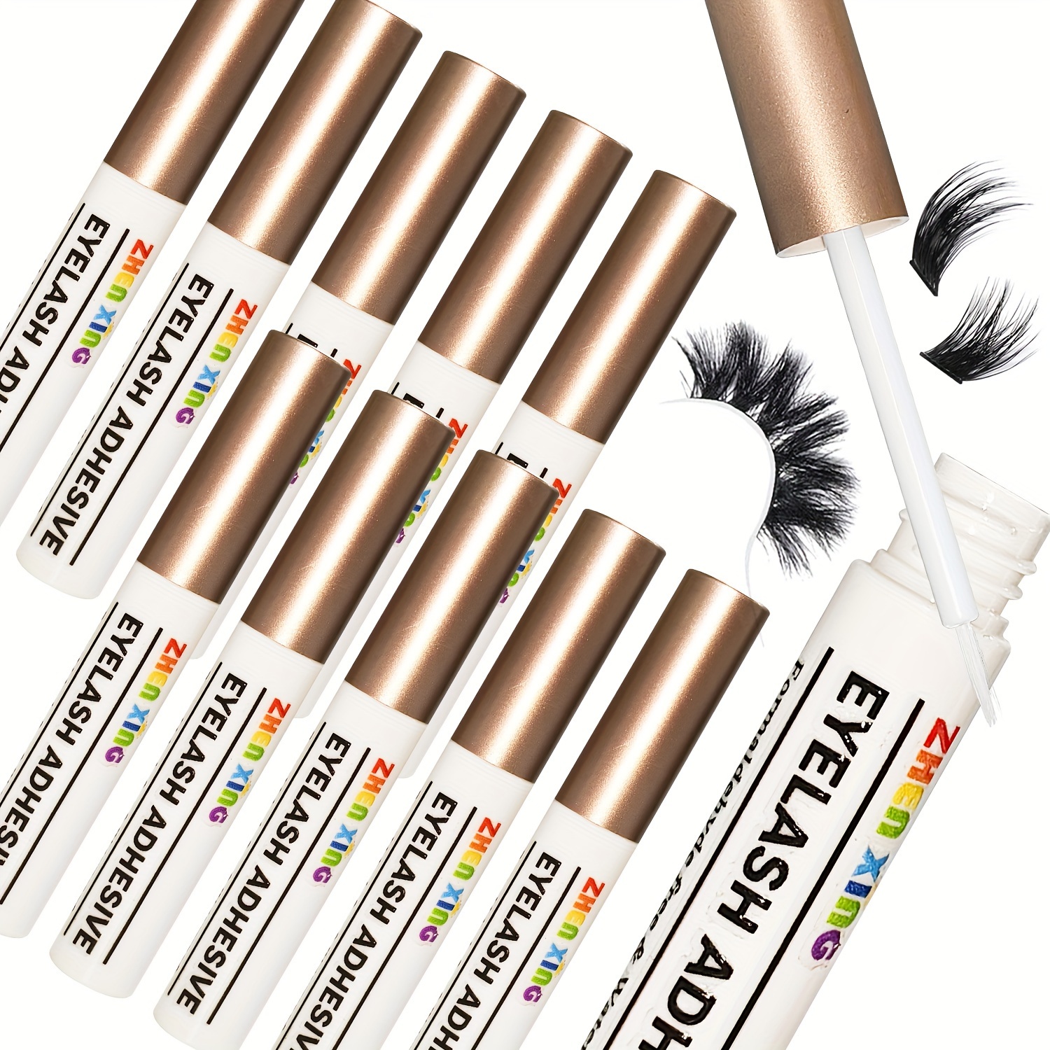 Image of 10-pack Large Capacity Super Strong Eyelash Extension Glue Clear Waterproof 50g Natural Looking Latex-free False Eyelashes Adhesive No Alcohol Hypoallergenic Quick Drying