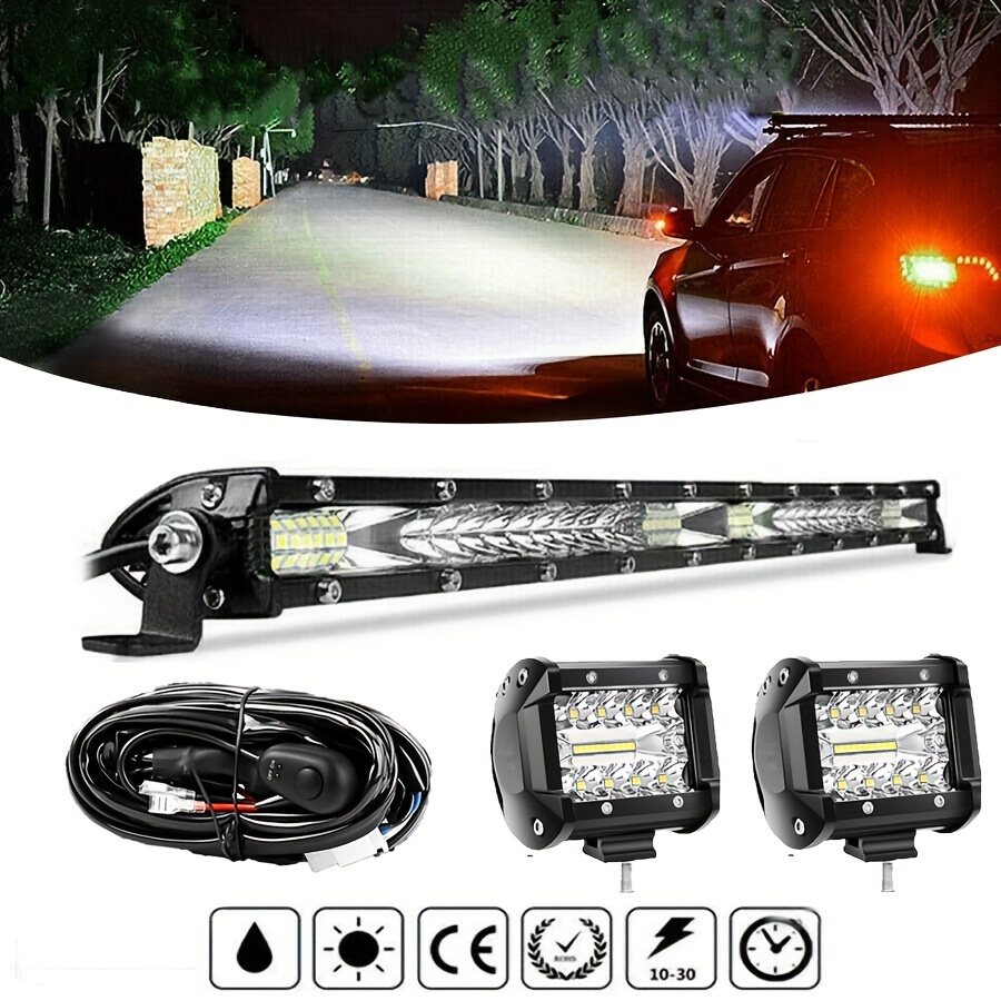 

Car Led Light Bar Set, 20 Inch 152w Combo Work Driving Lamp, 2 Pcs 4 Inch Triple Row 60w With 14awg Wiring Harness For Off Road Atv Boat Lighting 12-24v