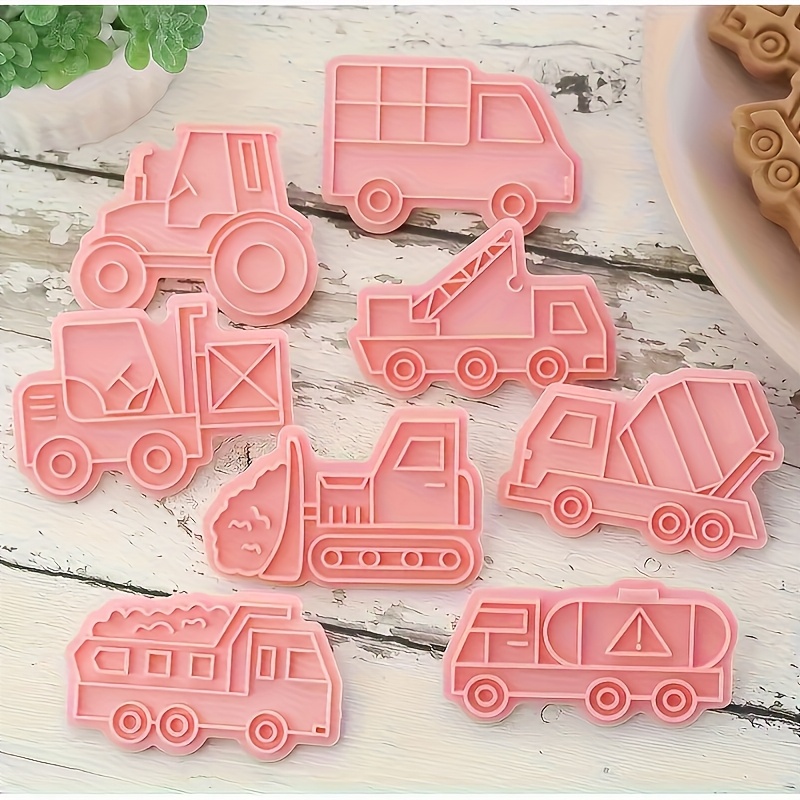 8pcs Set Of Construction Vehicle Cookie Molds, Including Cars And Trucks, For Plastic Cookie Pressing And Fondant Baking