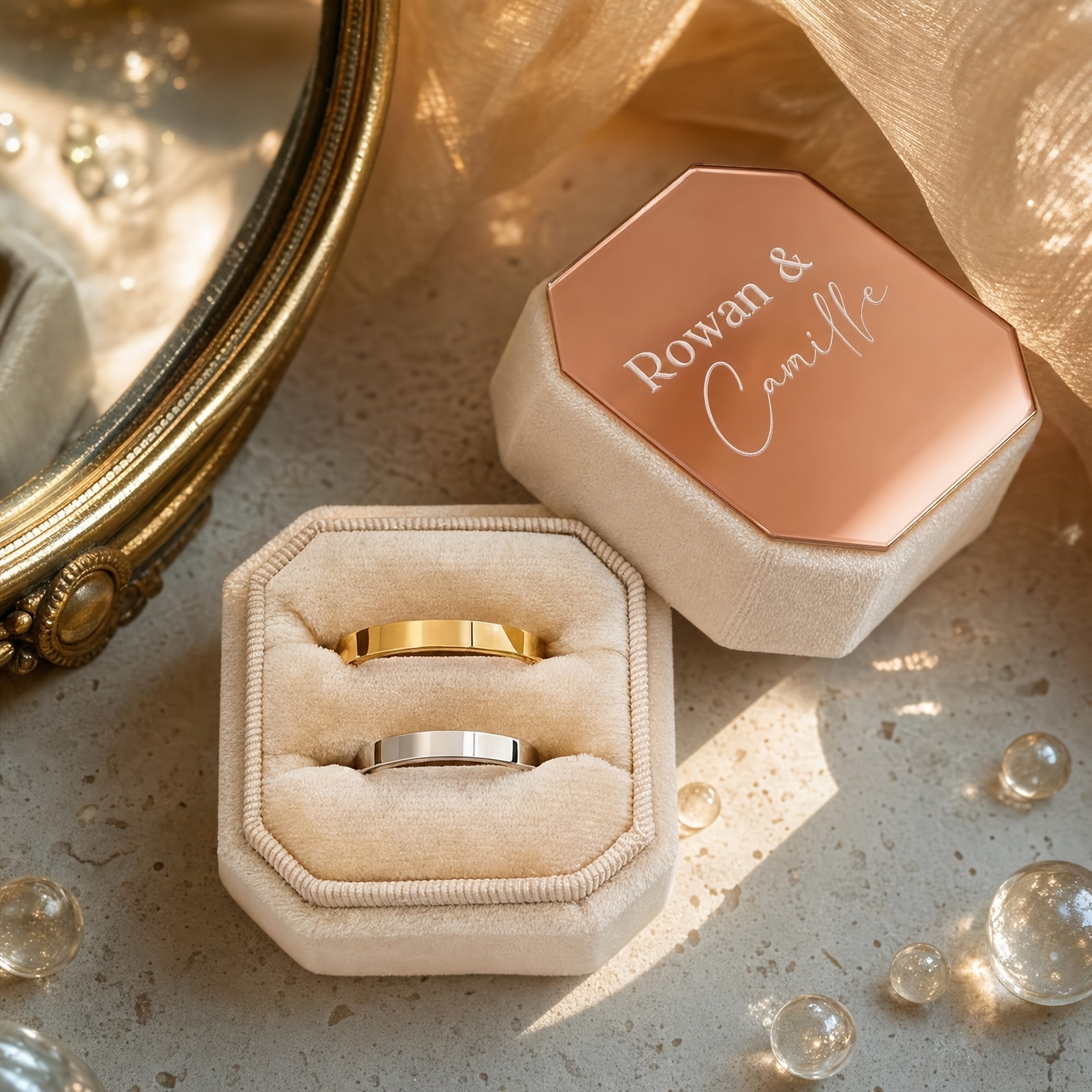 Personalized Velvet Wedding Ring Box, Custom Name Holder