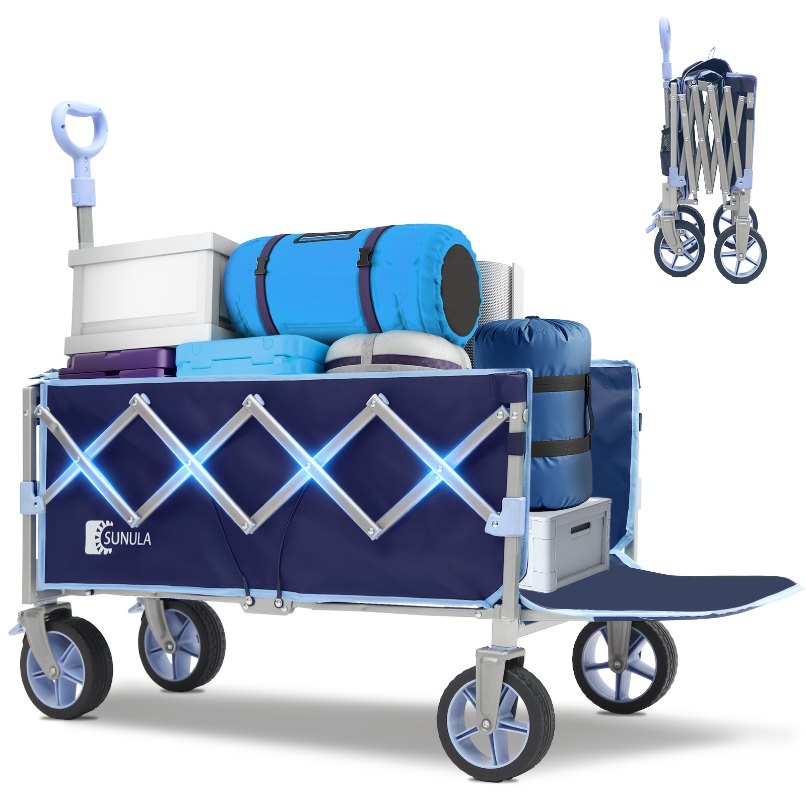 Image of Collapsible Wagon With 130l Capacity And 330 Lbs Load Capacity, Extended Tailgate, Wheels With Brakes, Perfect For Shopping, Gardening, Sports, Camping, And Outdoor Activities.
