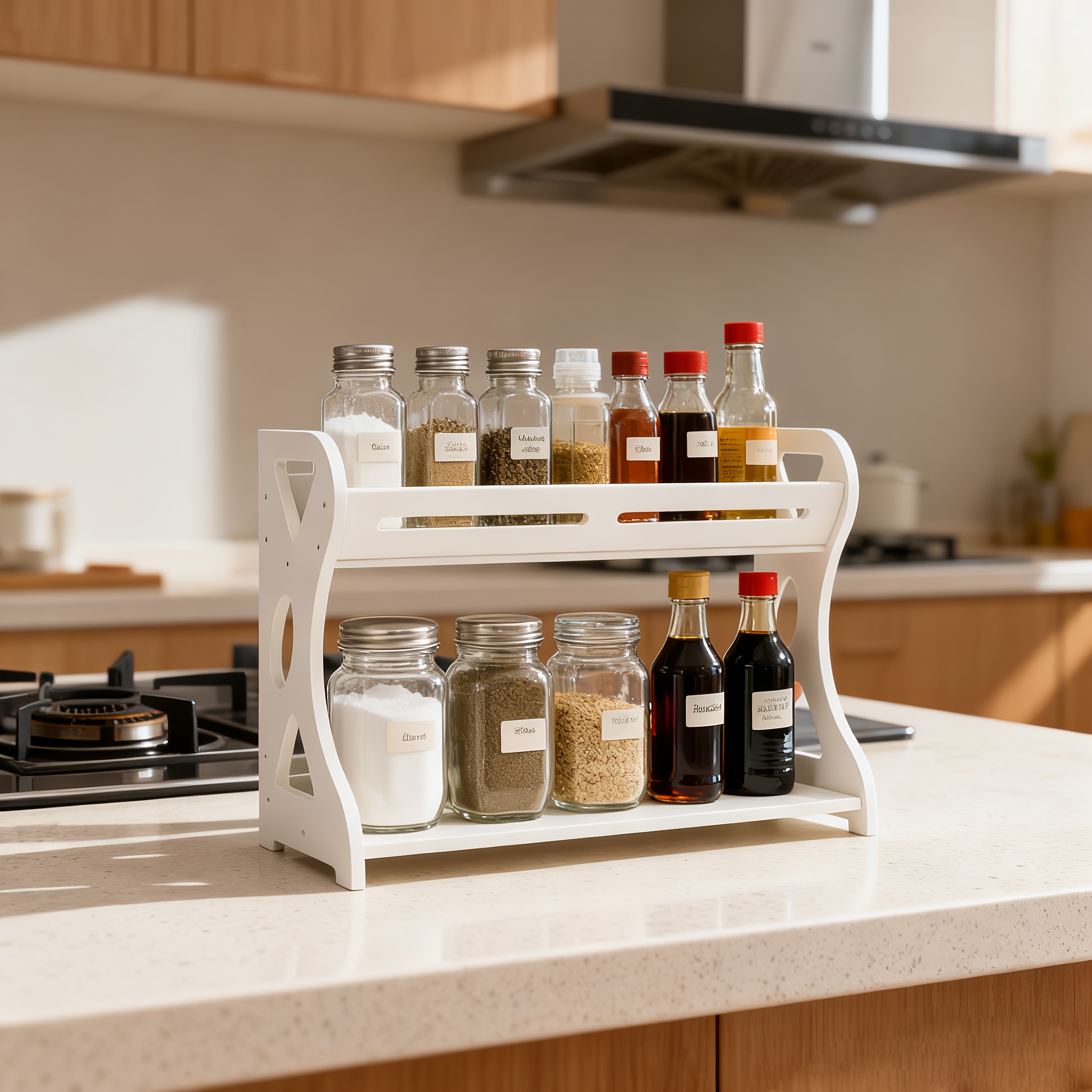 TEMU Spice Rack Organizer For Countertop, 2-tier Standing Seasoning Storage Shelf For Kitchen Cabinet Bathroom Living Room Pantry Storage Organizer