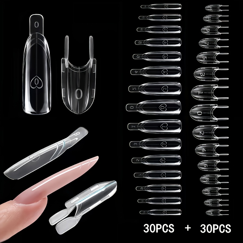 TEMU 60/120/180pcs d'extension d'ongles sandwich ovales - de base en U d'avion + supérieure avec ligne de et à couches sandwich, Pointes d'extension