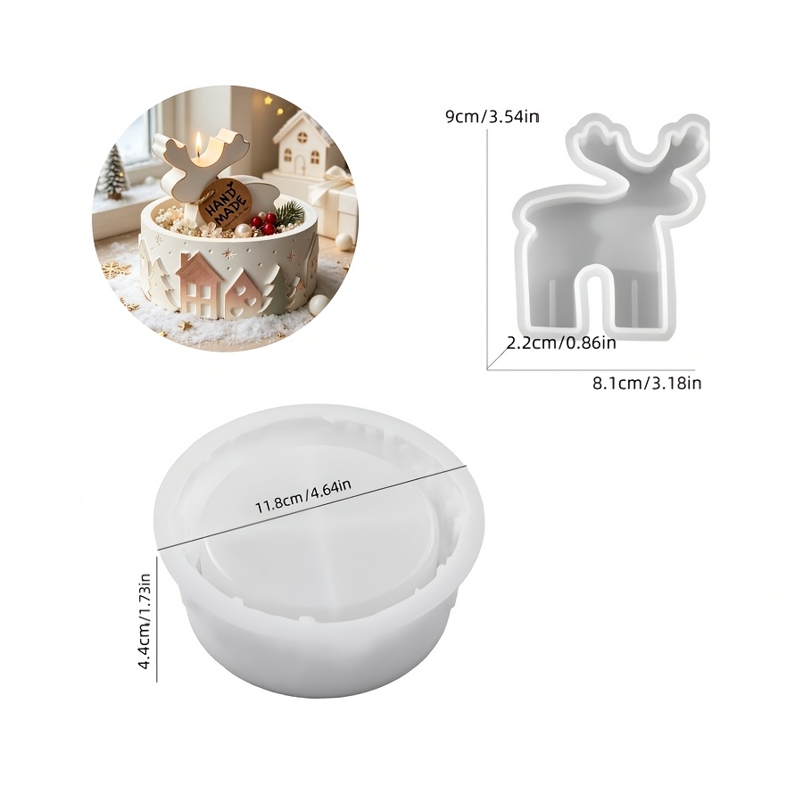 Image of Clay Mold Set For Halloween And Christmas, 2pcs Reindeer Lace Round Candle Basin Silicone Mold Set, Resin Silicone, Reusable For Home Decoration, Handicrafts, Gypsum Cement Molds, Easy To Demold