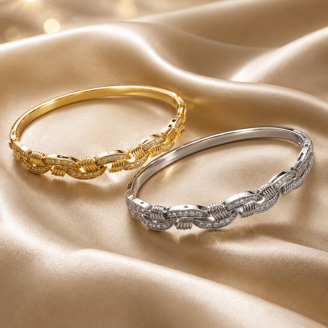 Multi-Strand Braided Chain-Link Bracelet with Sparkling Stone Clasps