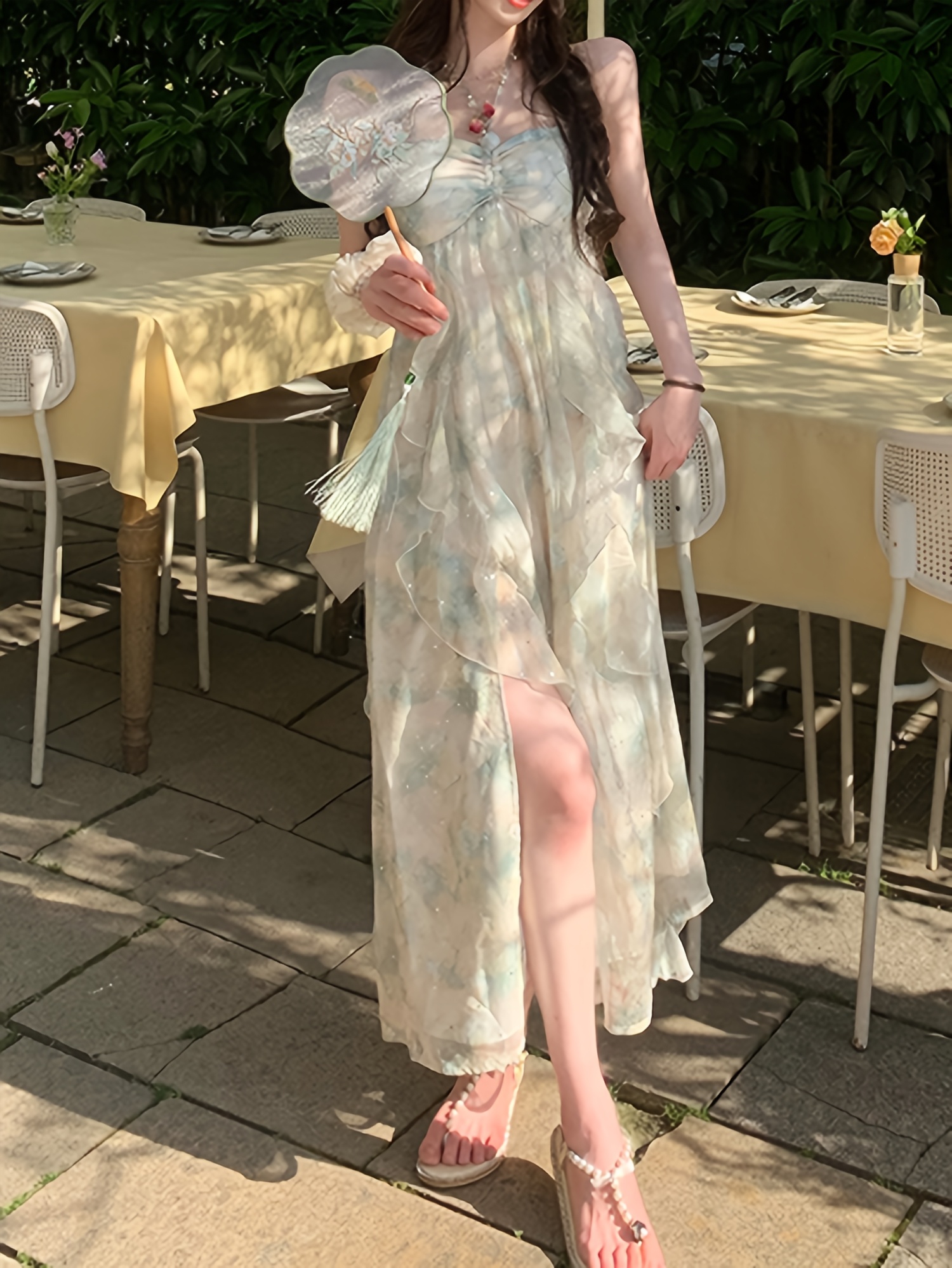 sachin and babi light blue dress New Sequined * Gentle Fairy Dress, High-End Bodice Dress * Elf Seaside  Vacation Mint * Slit Midi Holiday Pure Desire Style Halter Neck Dress