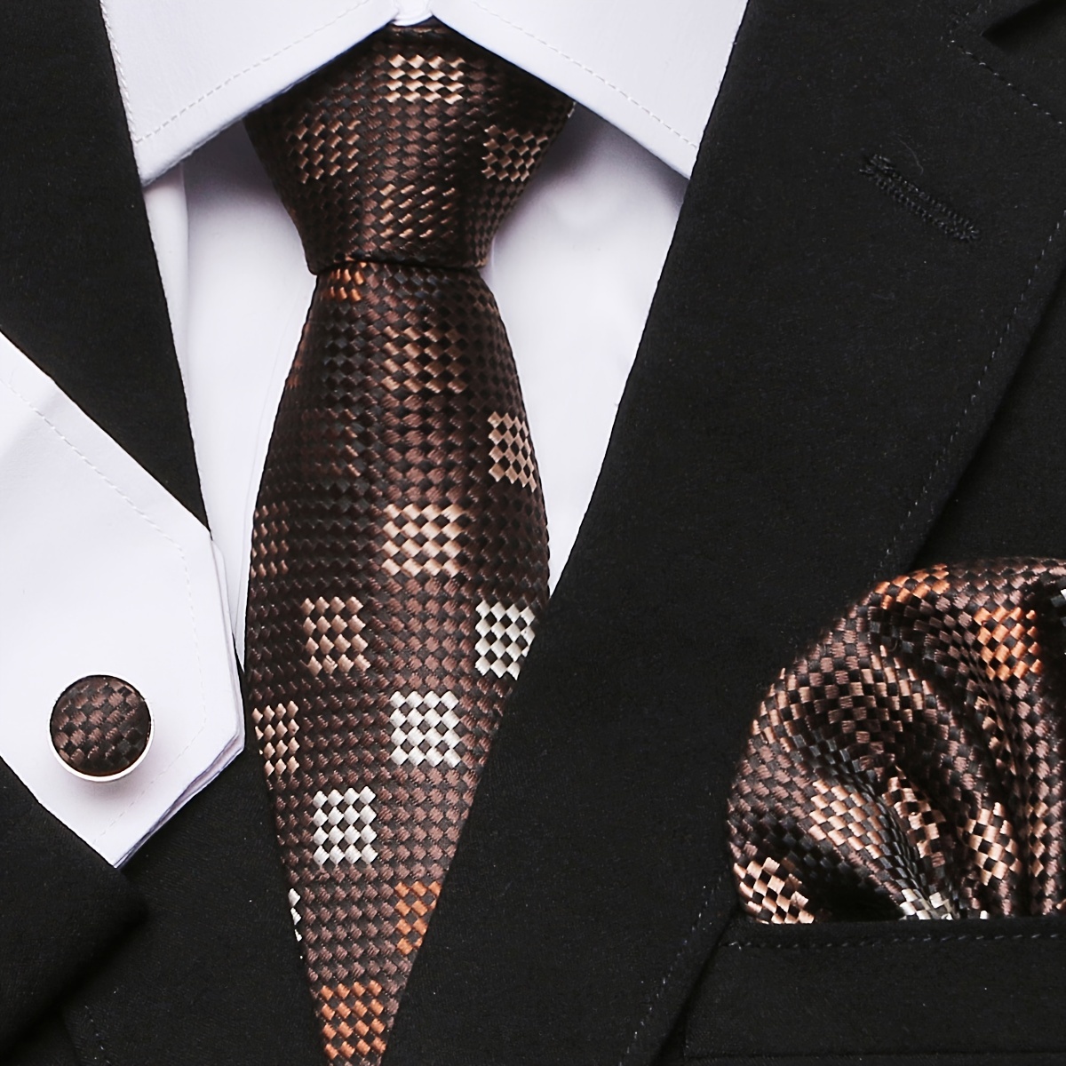   erkaklar uchun elegant paisley chiziqli galstuk cho'ntak sharlari va manjetlar to'plami to'ylar rasmiy tadbirlar tafsilotlari 20