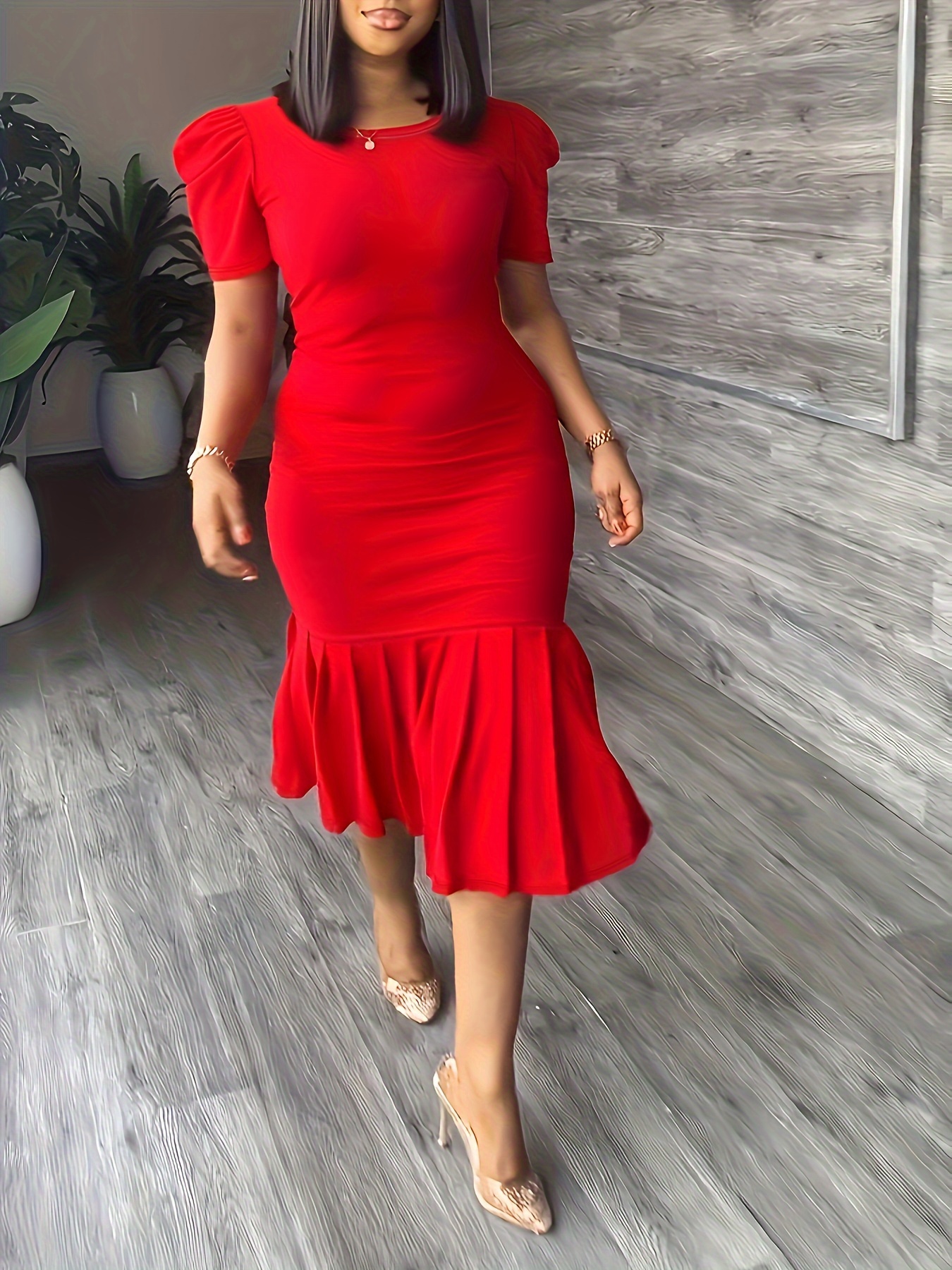 red semi formal dress plus size Plus-Size Short Satin Semi-Formal Dress with Beads– PromGirl main image 0
