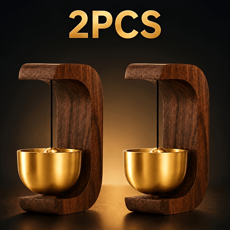 Image of 2pcs Wooden Door Bell With Wind Chime - Magnetic Battery- With Adhesive Backing For Entryway Decor