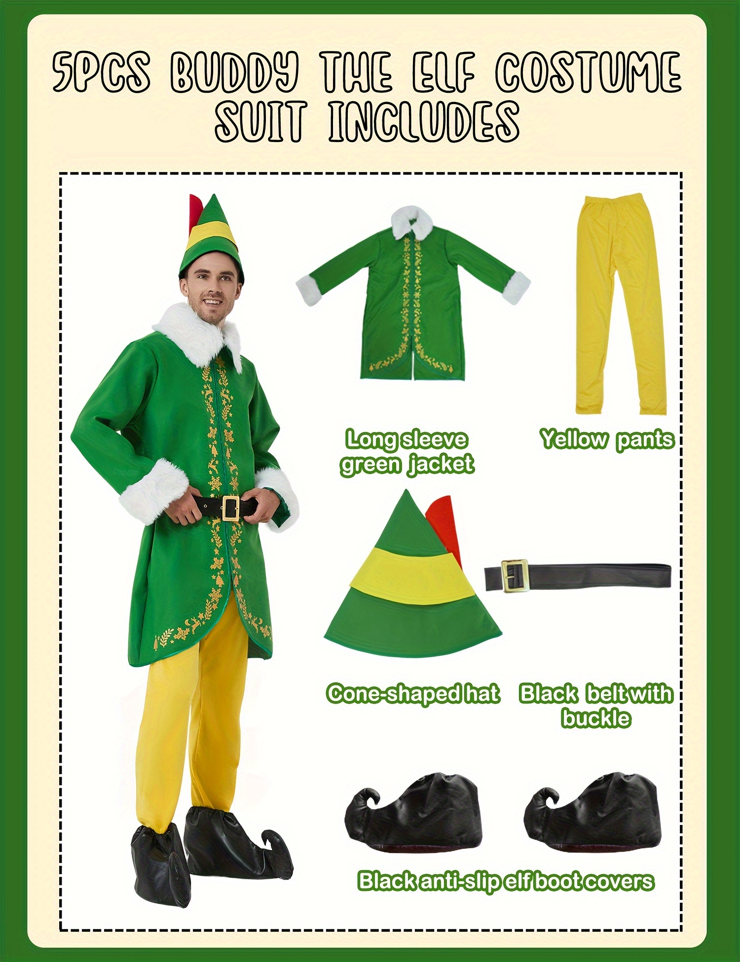 buddy elf costume men christmas adult santa outfit suit Temu