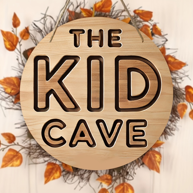 

1pc Wooden Round Sign 'the Kid Cave' - Ideal For Party, Garage, Garden, Porch, Living Room Decor - Outdoor Wall Hanging, 8x8 Inches (20x20cm), Park, Home