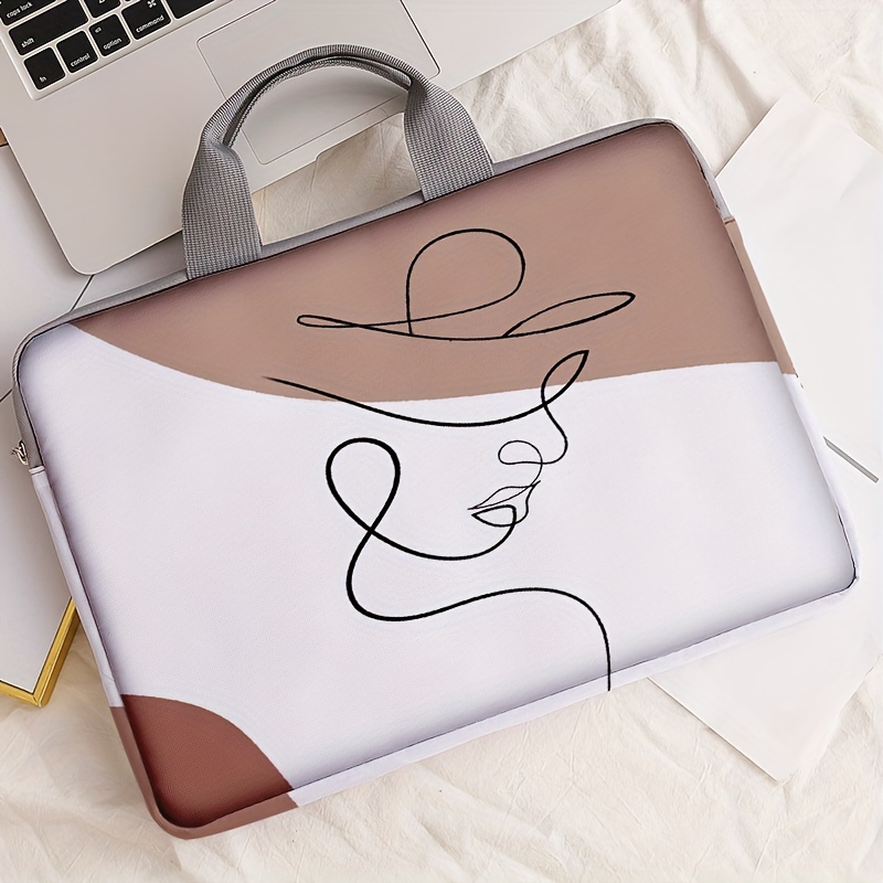 TEMU Stylish Line-printed Laptop Sleeve - Soft Polyester, Zip Closure, Lightweight For 15