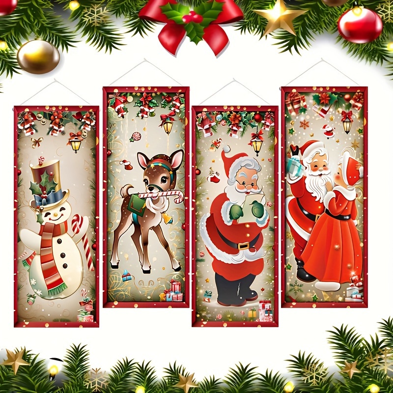 

Christmas Hanging Flags Set Of 4 - , & Snowman | Polyester For / Use | No Needed