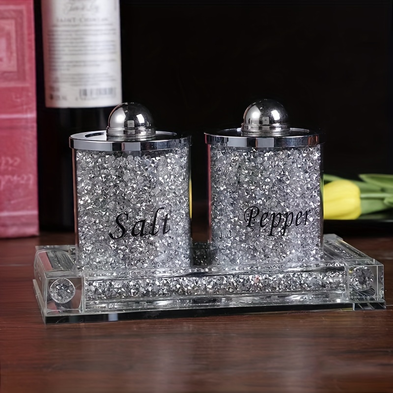 

Elegant European-style Glass Salt And Pepper Shaker Set With Tray - Lead-free Borosilicate Glass, Decorative Storage Jars, 1 Set