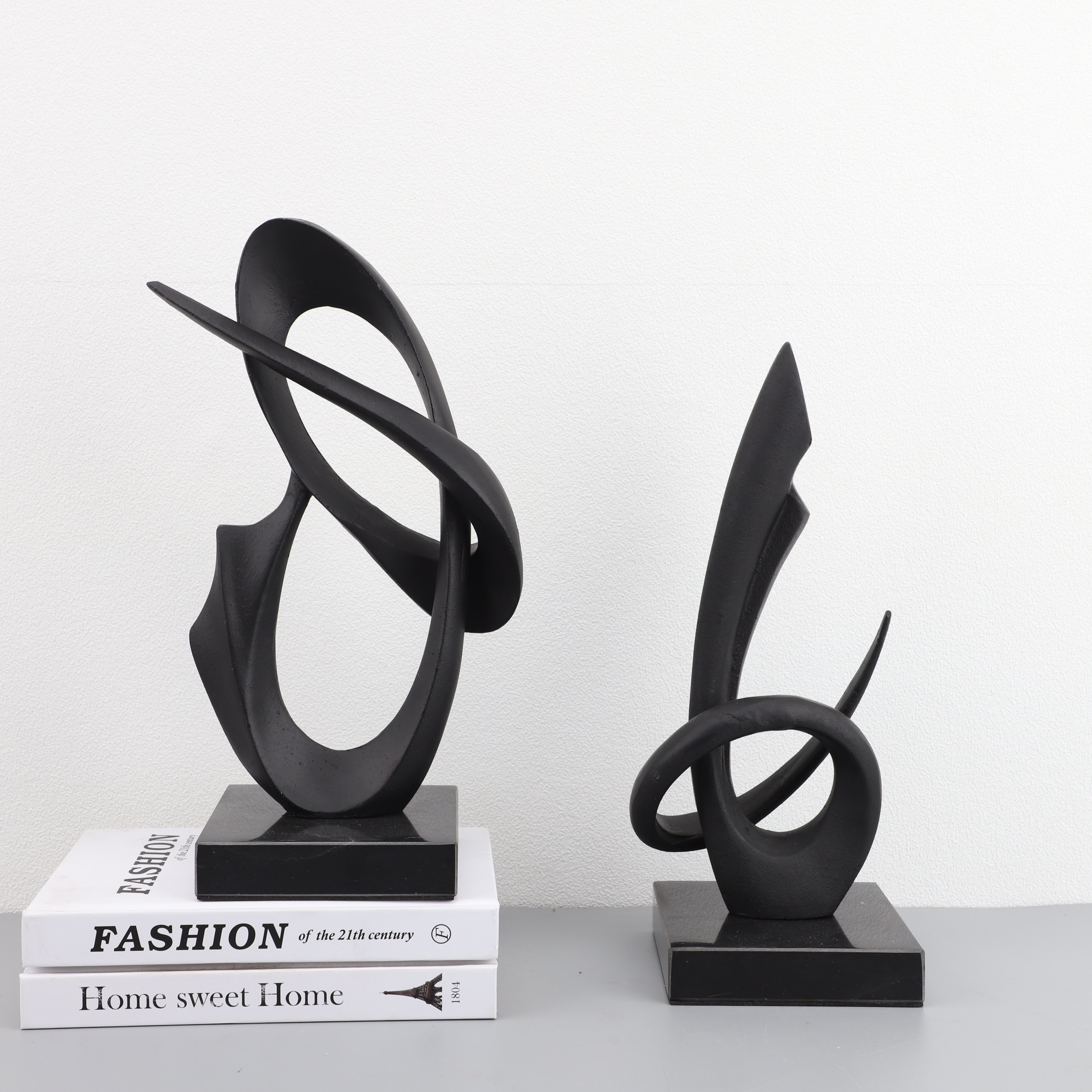 1pc Modern Abstract Creative Cast Iron Art Decoration Marble Base Black Simple Sculpture Desktop Soft Decoration