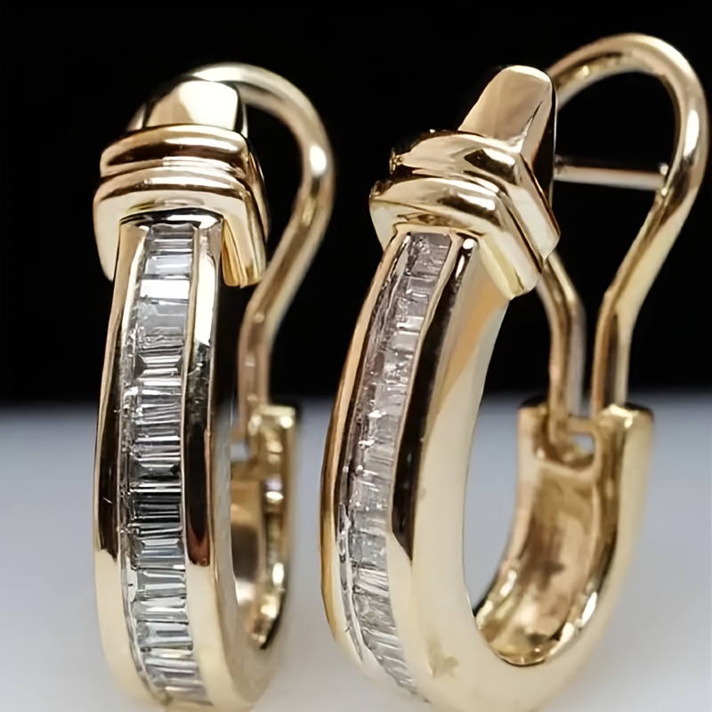 TEMU A Pair Of 18k Gold-plated Light Luxury Retro Geometric Horseshoe-shaped Earrings, With Sparkling Synthetic Zirconia, An For Women's Holiday Or