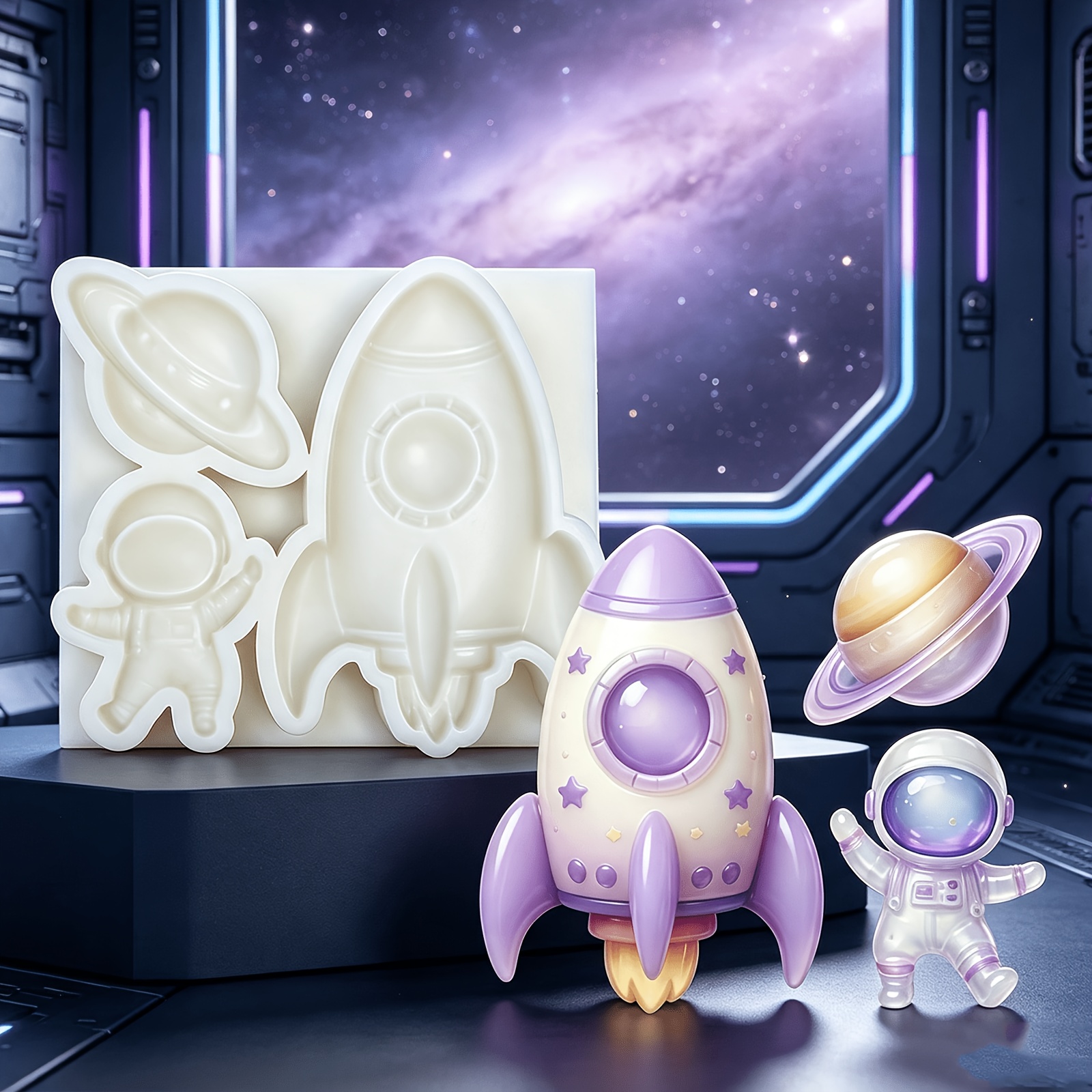 TEMU Silicone Mold For Rocket Astronaut Saturn Candies, Space-themed Chocolate Fondant Mold, Easy-to-remove- And Practical Kitchen Mold, Cookie