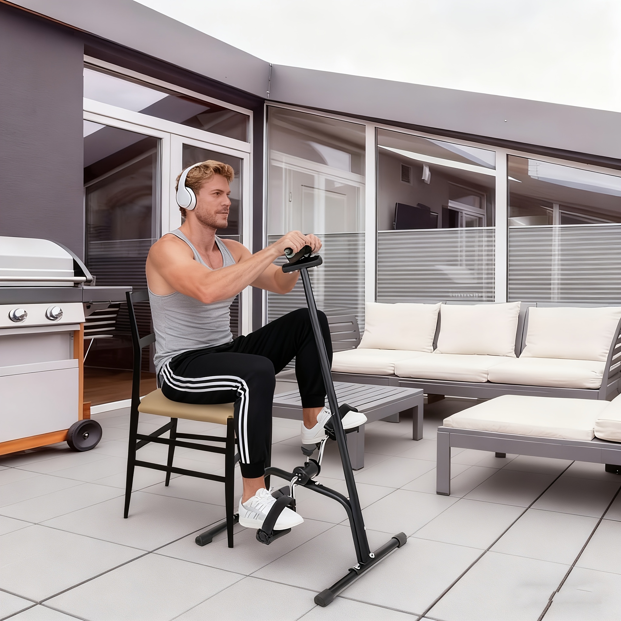 Mini Stepper for Home Workout, Portable Desk Step Machine with Non-Slip Mat, Sturdy Black Iron Frame Indoor Full Body Ex