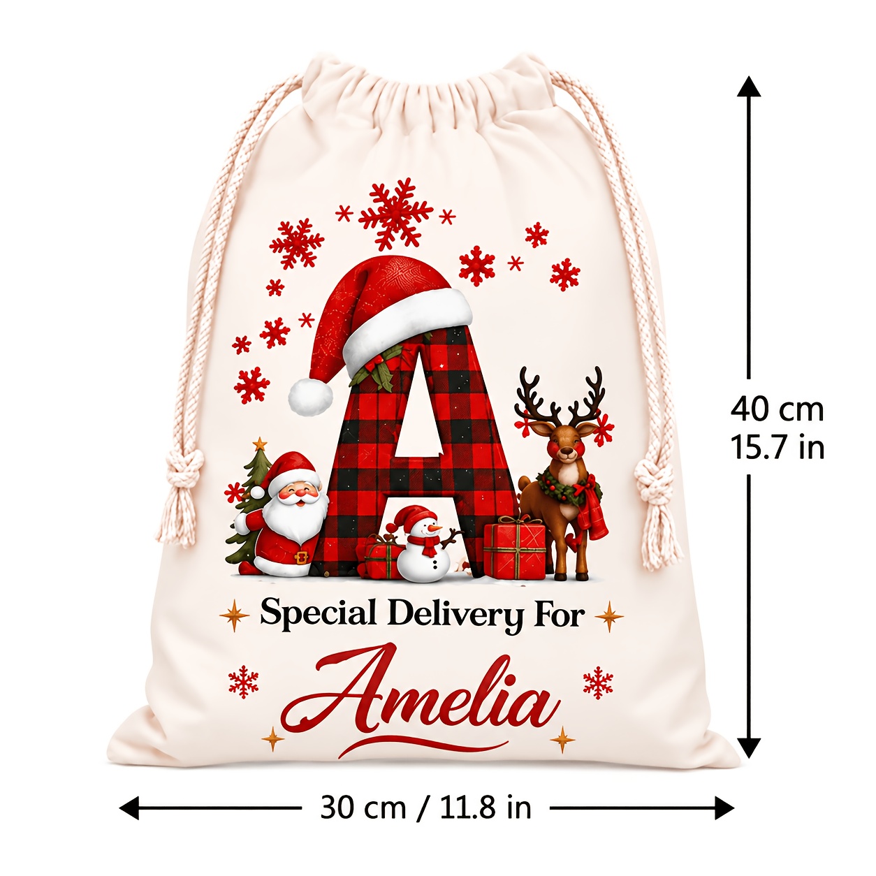 TEMU Personalized Christmas Gift Bag, Supports 26 English Letters Initial Name Customization, Suitable For Wrapping Christmas Gifts, Holiday
