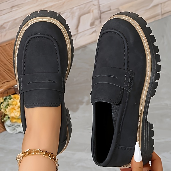 women s solid color platform loafers fashion preppy style details 8