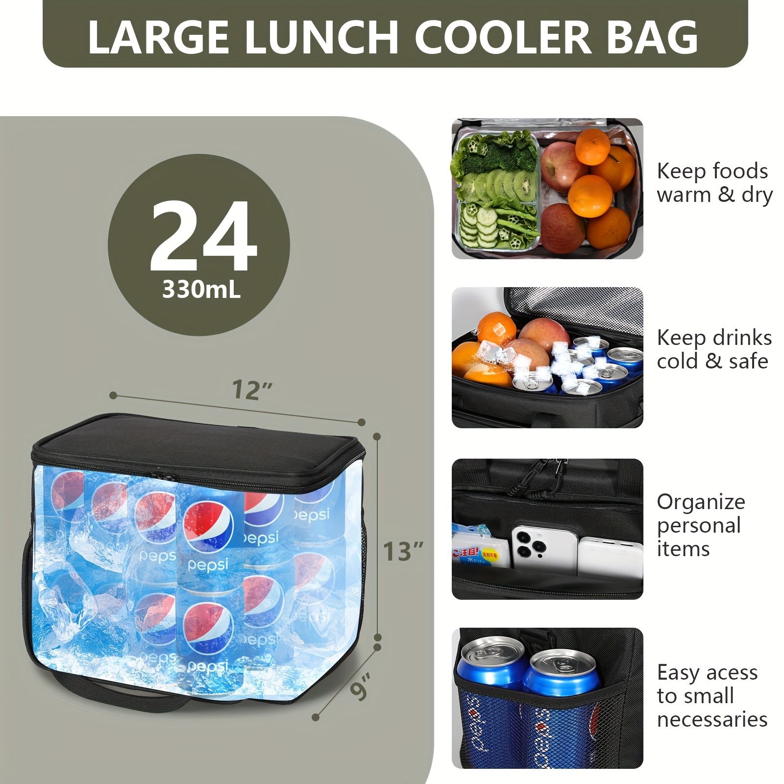 

Lunch Box & Bag For Men - Large Insulated Leakproof Soft Cooler Bag