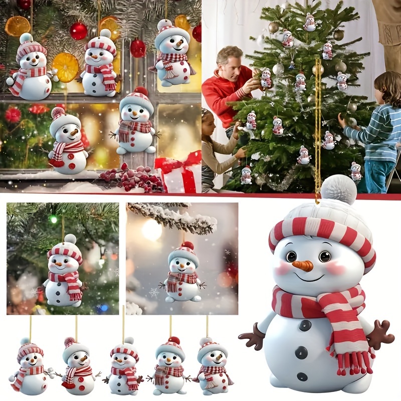 

5pcs Acrylic Snowman Ornaments - 2d Flat Christmas Decorations For Home & Garden, Tree And Holiday Party Decor, Best For Christmas, Room Decor