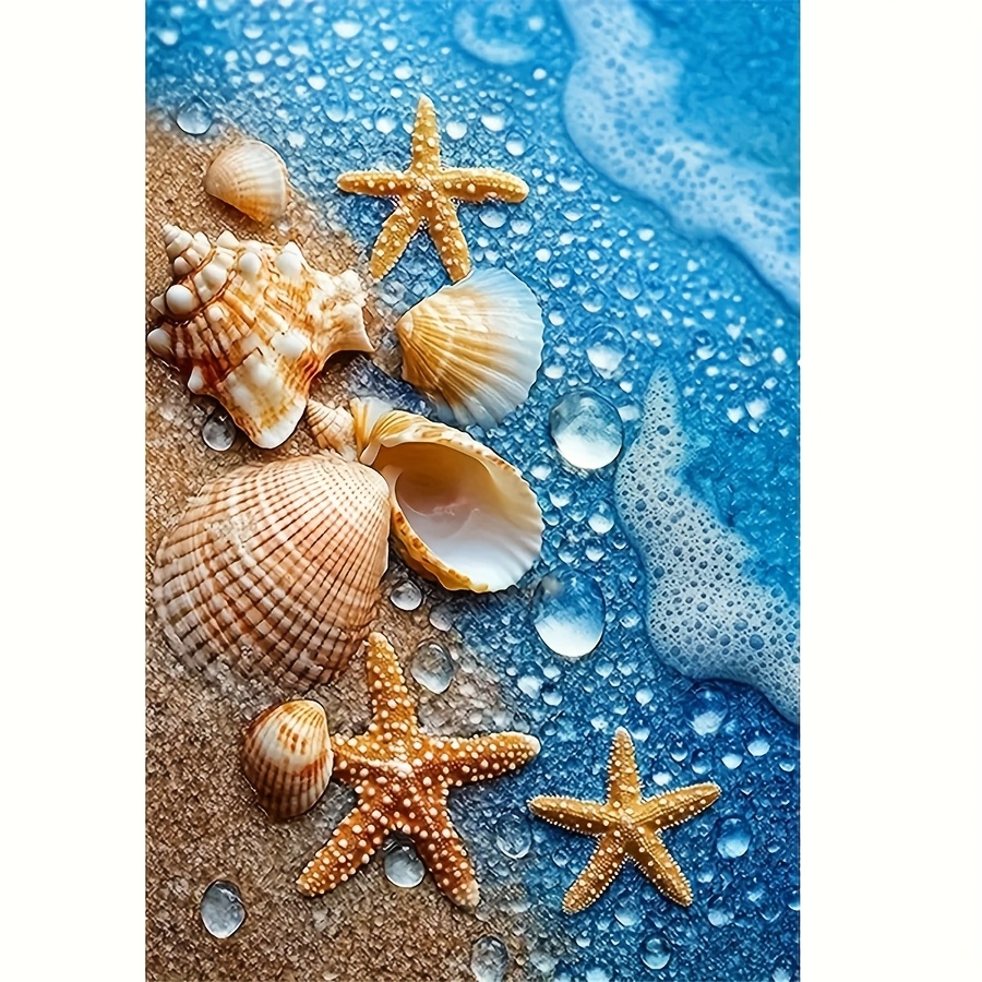 Image of 5d Diamond Painting Set Diamonds No Frame-sea Star Pattern On Beach | Circular Canvas Art, Relaxation And Home Decoration | Adult Handmade Materials
