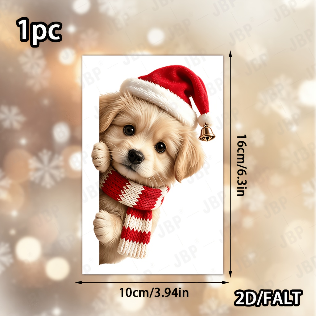 TEMU 1pc Peeking Dog With Santa Hat Window Sticker, Christmas Decal For Home Bathroom Bedroom Living Room Windows, Whimsical Holiday Atmosphere Xmas