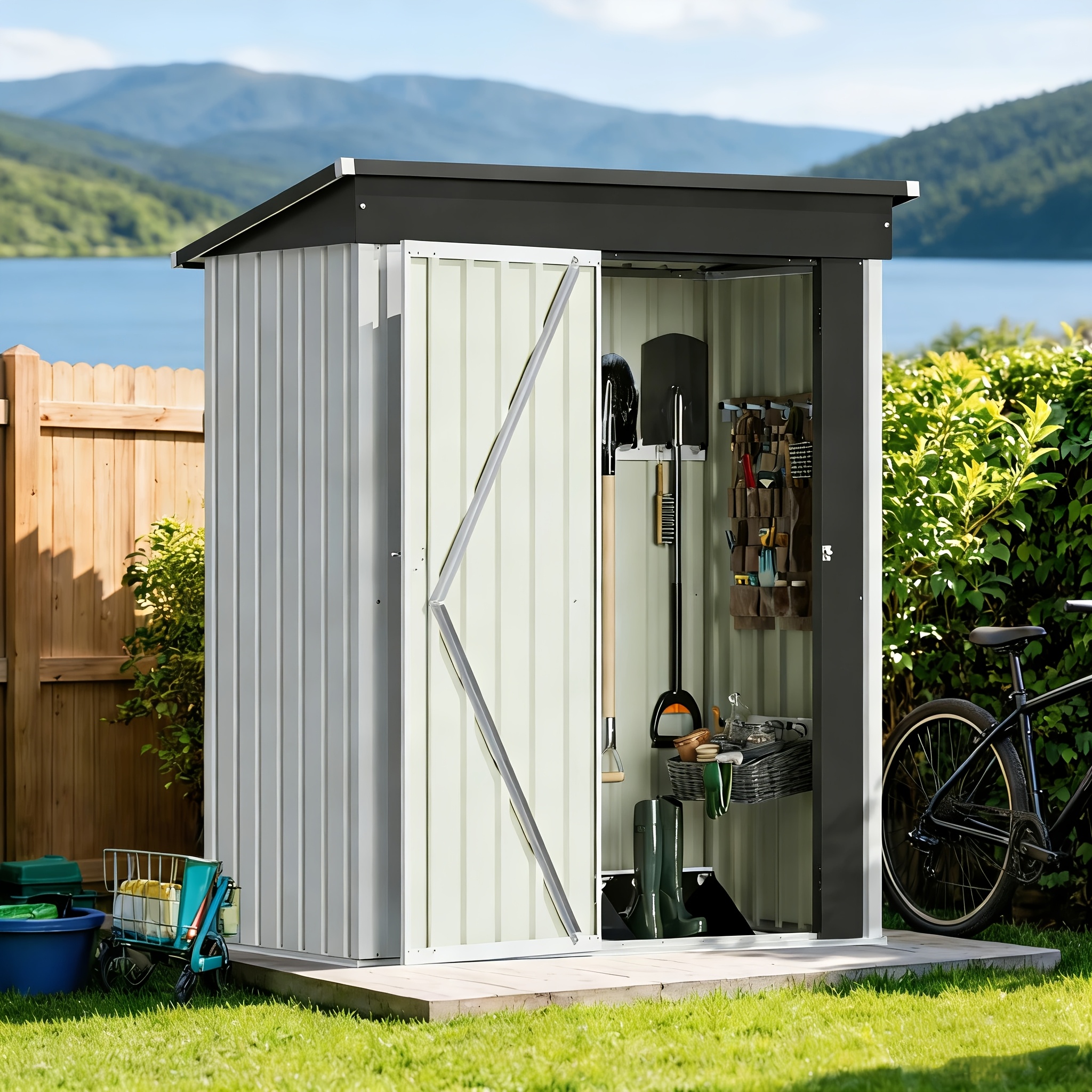 5 x 3 ft outdoor storage shed lockable garden metal tools shed anti   storage house outdoor storage box waterproof with single lockable door for outside use free shipping