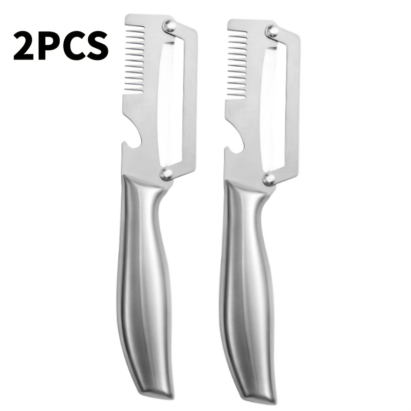 TEMU 2pcs -in-1 Stainless Steel Peeler Set - Kitchen Fruit Peeler, Large Onion Slicer, Vegetable And Carrot Peeler, Bottle Opening, Peeling, Slicing,