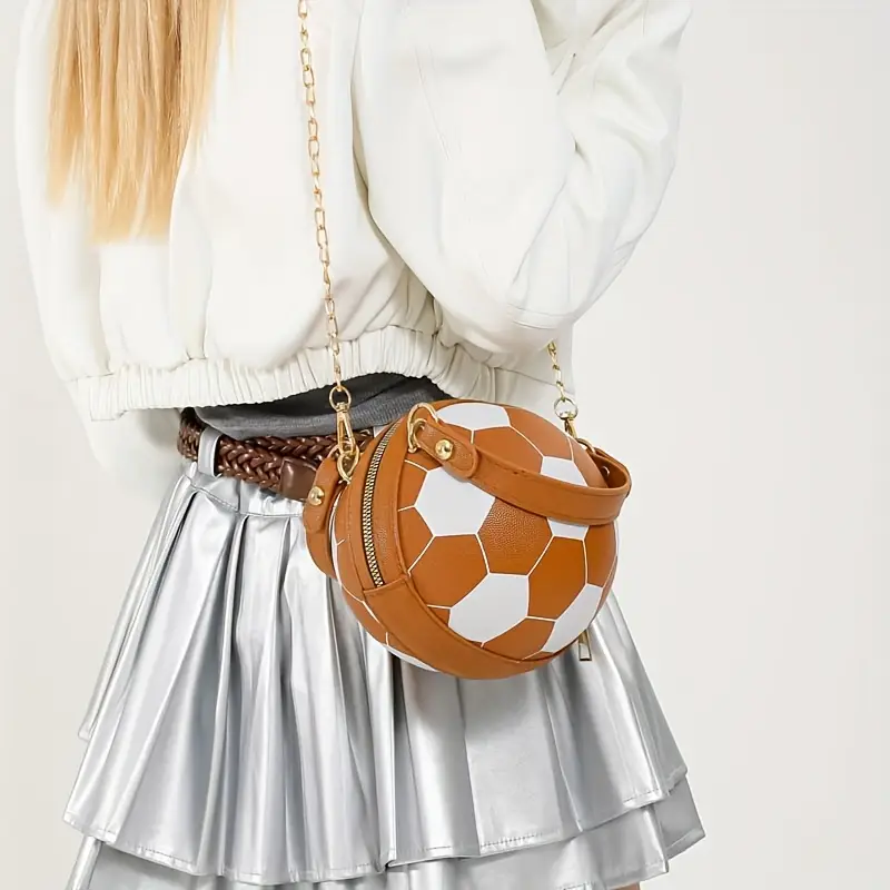 sporty chic soccer ball inspired crossbody bag trendy chain strap womens fashion handbag shoulder purse pu material in multiple colors details 1