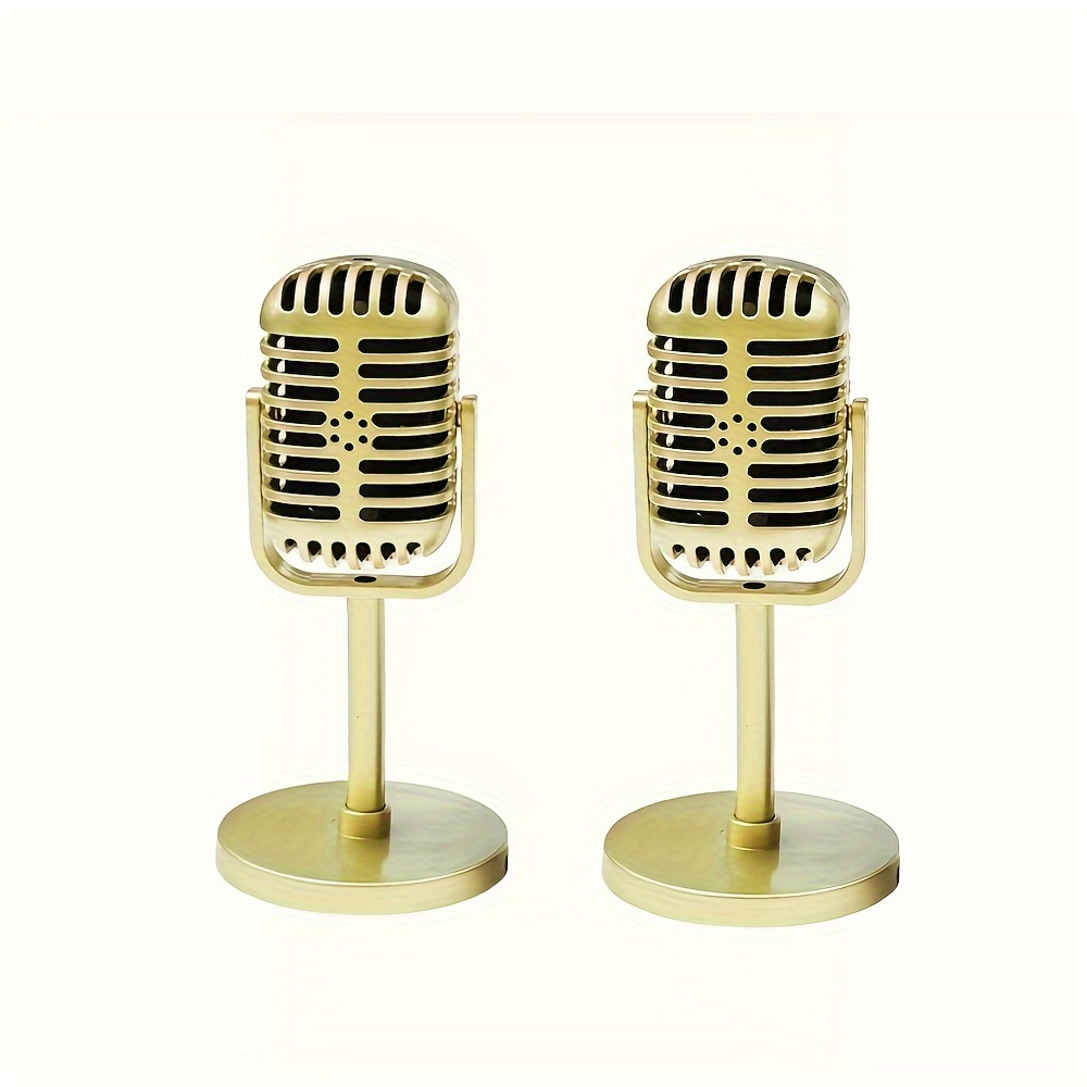 TEMU 2pcs Retro Vintage Microphone Props, Plastic Simulation Decorative Ornaments For Home, Bar, Party, Photography - No Electricity Needed,