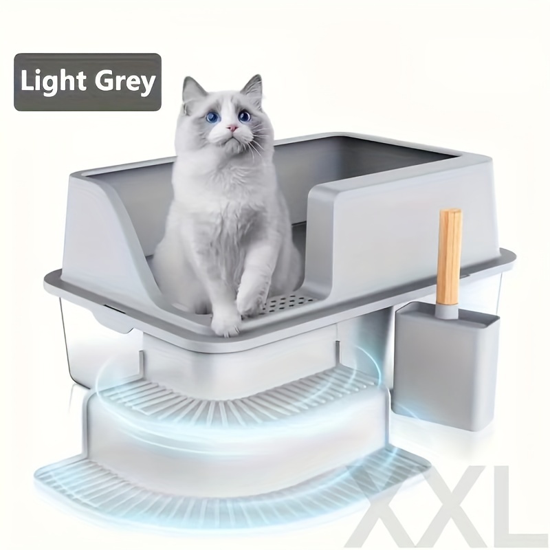 

Extra Large Stainless Steel Cat Litter Box With Lid - High Wall Enclosure, Easy-clean, Anti-leakage Design For Large Cats - Includes & Non-slip Pad