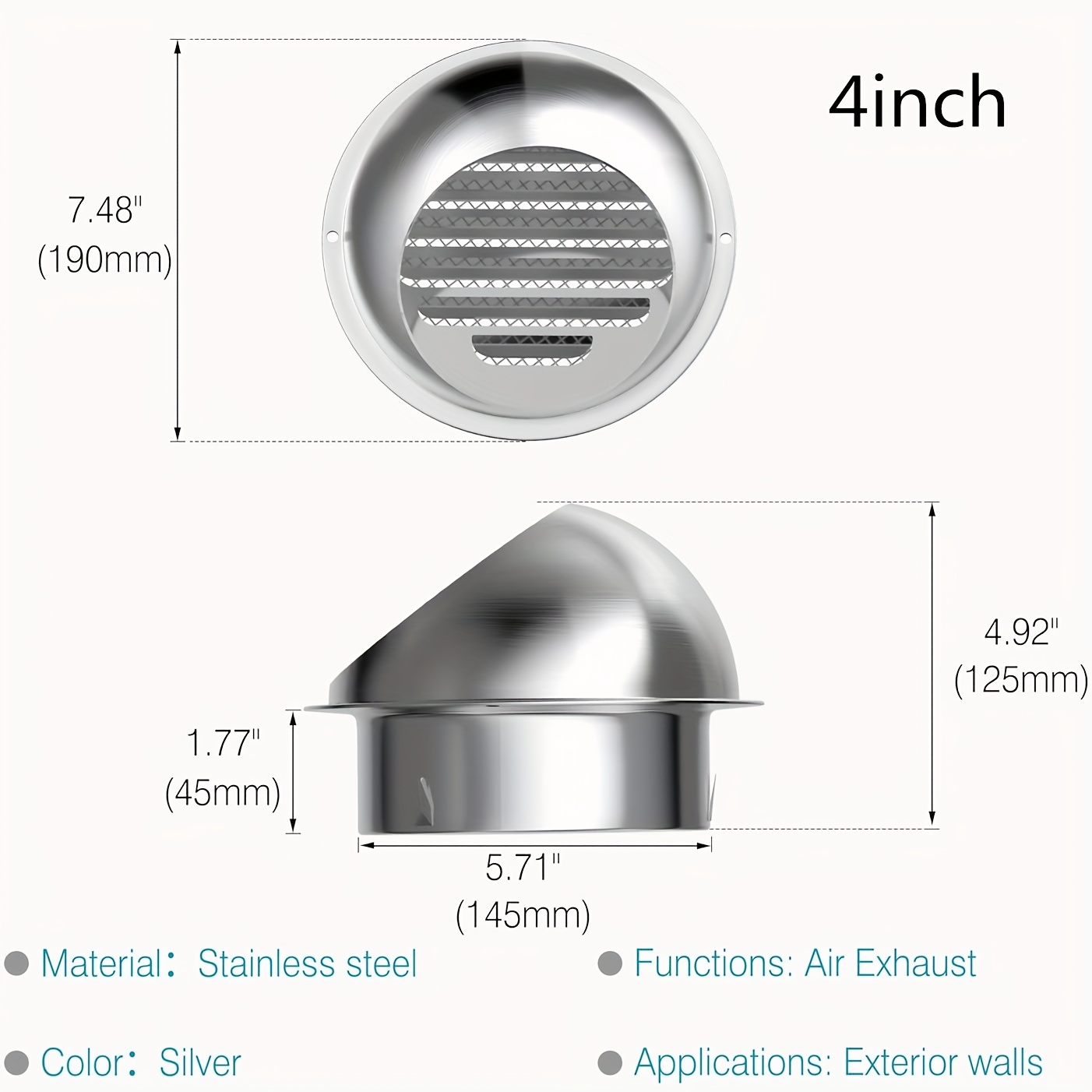 Image of 1pc 100mm 150mm Vent Cover Duct Vent, Dryer Exhaust Vent Wall Vent Stainless Steel Round Vent Cover For Hvac System