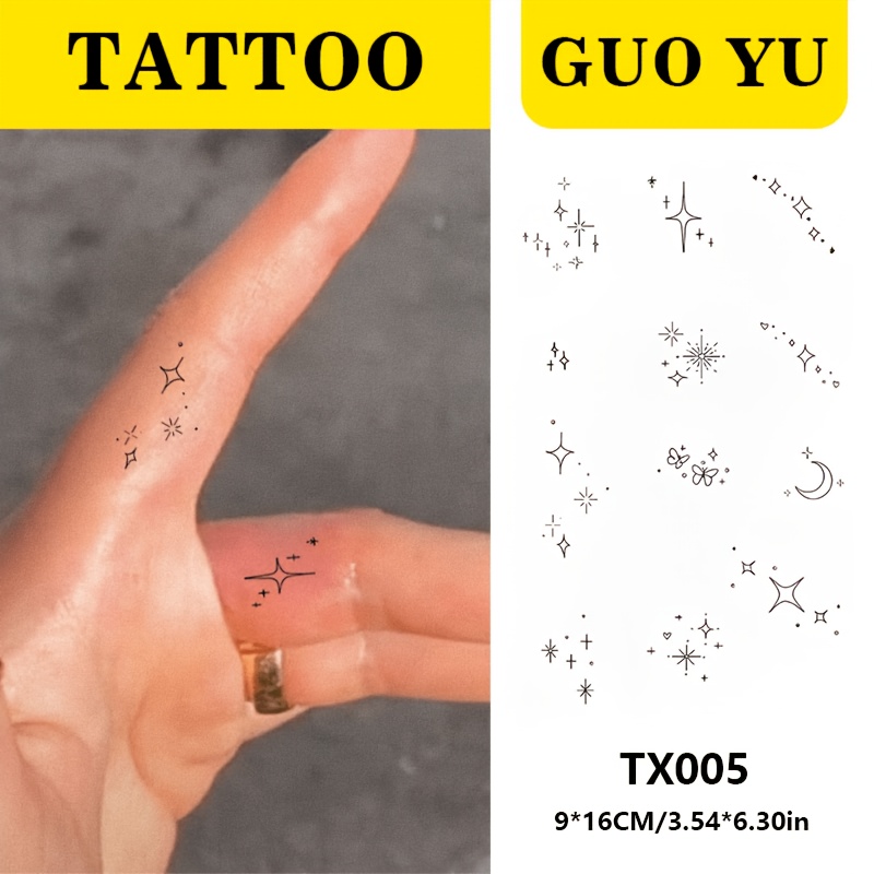 TEMU 1pc Temporary Artistic Tattoo Sticker Of Stars And Moon, Minimalist Elegant, Waterproof And Long-lasting, Featuring Forms Of Stars, Starbursts,