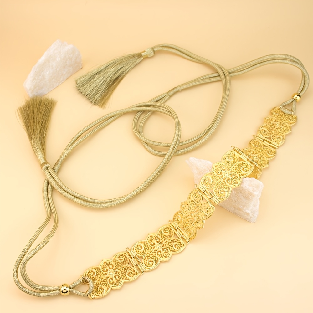 1pc Casual Arab Women's Robe Belt Rope Hollowed Vine Pattern Middle Eastern Moroccan Kaftan Belt Tassel Waist Rope Holiday Gift