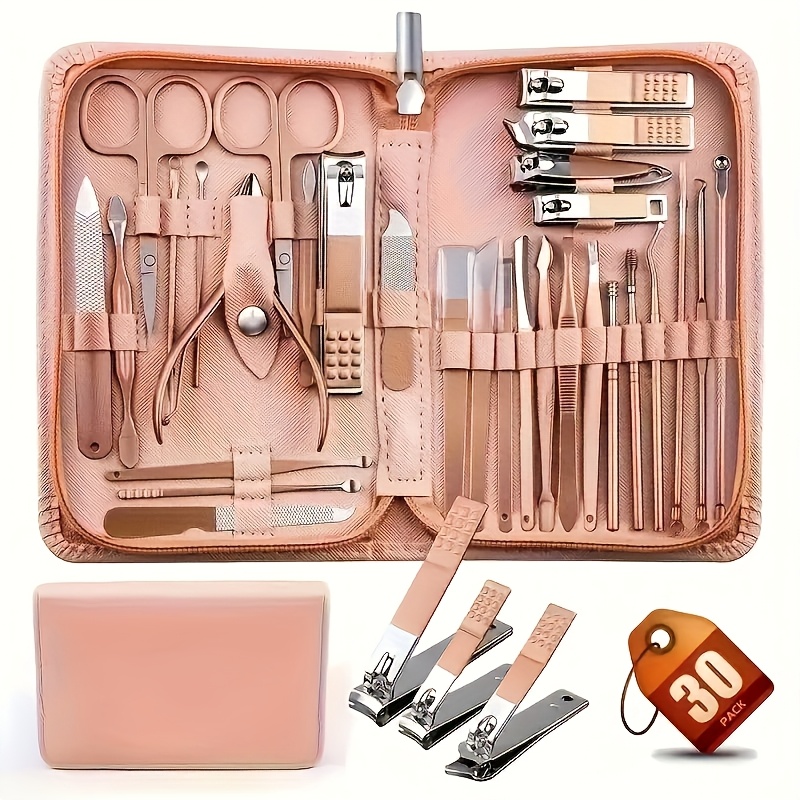 

30pcs/set Nail Clippers Manicure Tool Set With Portable Travel Case, Cuticle Clippers And Cutter Set, Professional Nail Clippers Pedicure Kit, Travel Grooming Kit