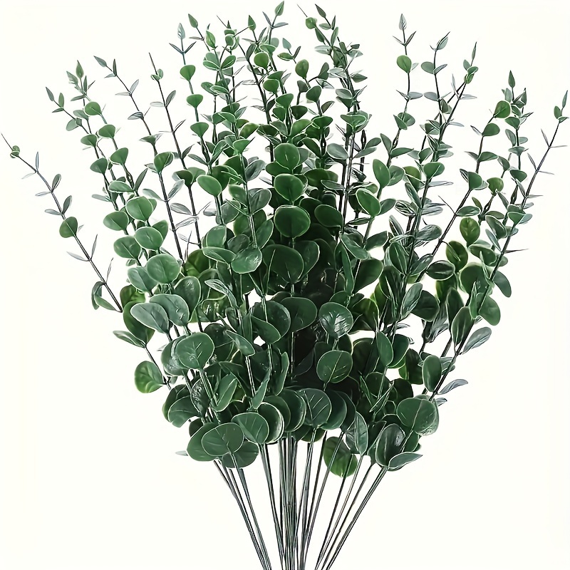 

10pcs Plastic Artificial Eucalyptus Stems - Durable Faux Greenery Twigs For Wedding Bouquets, Centerpieces, Floral Arrangements, Home & Office Decor Accents